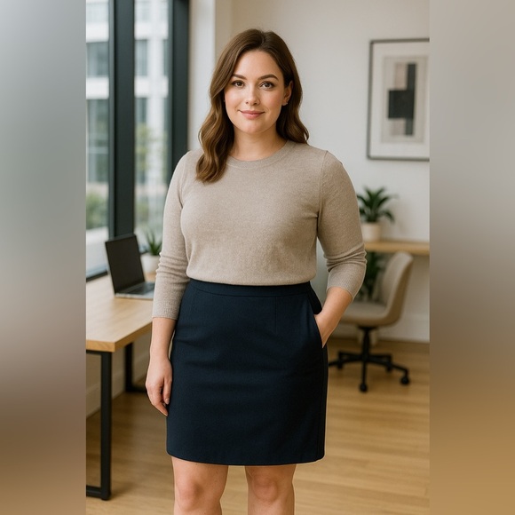 Talbots Navy Wool Blend Classic Pencil Skirt - Size 14 - Picture 1 of 11